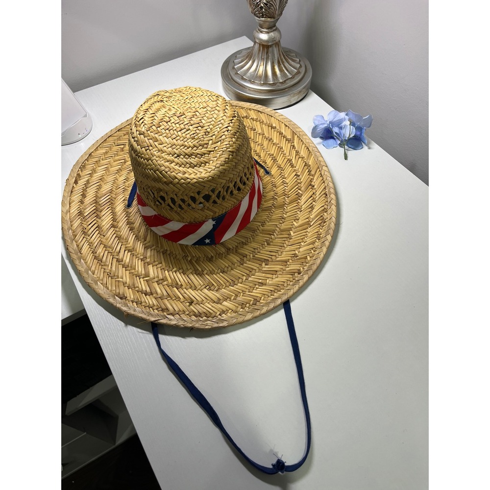 RedHead Brand Co Straw Lifeguard Hat American Flag Band Sun Hat Small